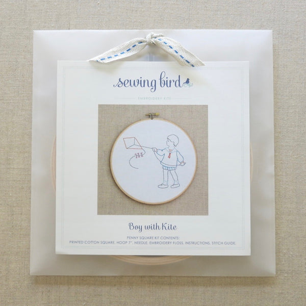 Boy with Kite - DIY Embroidery Hoop Art-Penny Squares – Sewing Bird