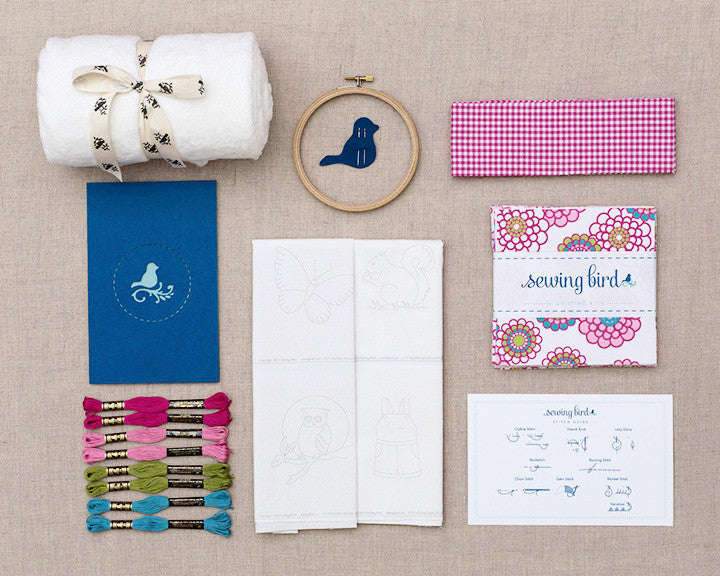 DIY embroidered baby quilt kit-Menagerie – Sewing Bird